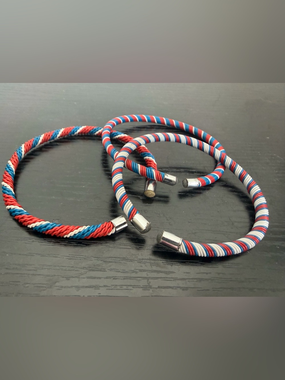 African Handcrafted Red, White & Blue Twisted Cord Cuff Bracelets